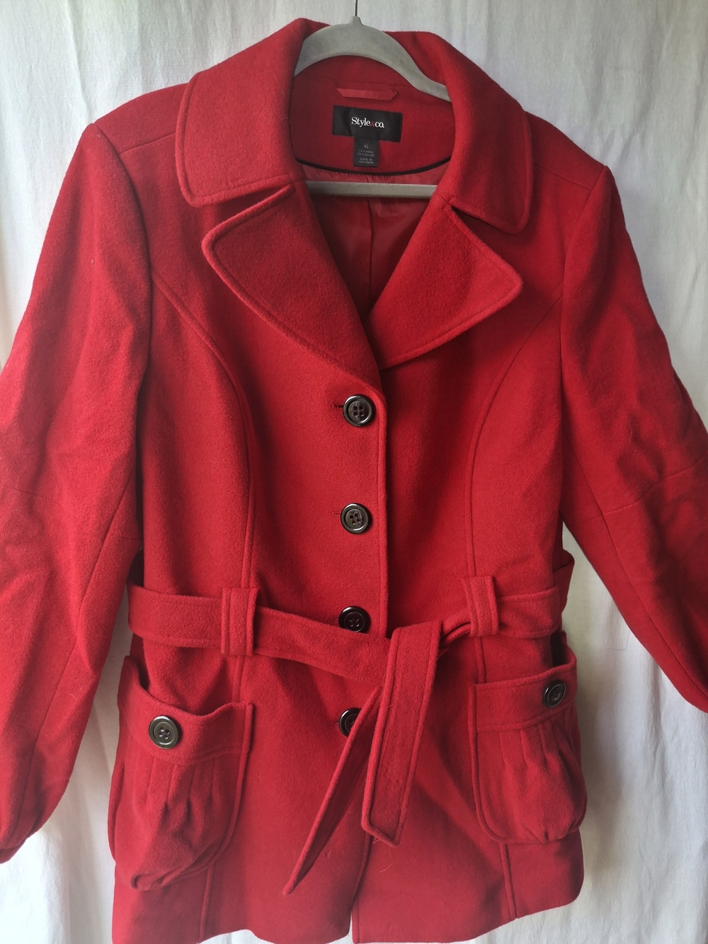 Style & Co. Women's Red Belted Wool-Blend Coat